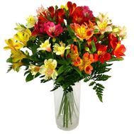 Букет із 15 різнокольорових альстромерій