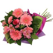 Букет квітів із 3 гербер, 4 альстромерій, 3 гвоздик і 1 троянди