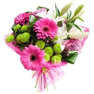 Букет із 3 троянд, 1ліліі, 2 хризантем і 3 гербер