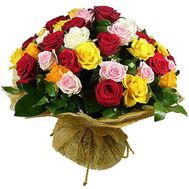 Букет із 55 різнокольорових троянд