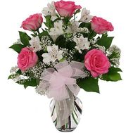 Букет квітів із 5 троянд і 4 альстромерій