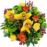 Букет квітів із 8 троянд, 4 хризантеми і 3 орхідеї