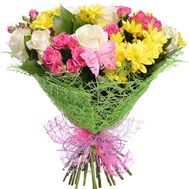 Букет із 14 троянд і 5 хризантем