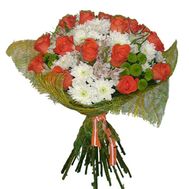Букет із 15 троянд, 5 альстромерій і 9 хризантем