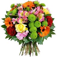 Букет із 6 роз, 5 гербер, 6 альстромерій і 4 хризантем