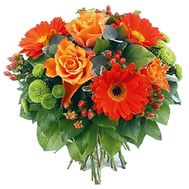 Букет квітів із 5 троянд, 3 гербер та 3 хризантем