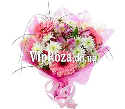 Букет квітів із 3 гербер, 3 альстромерій і 3 хризантем