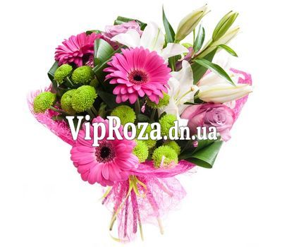 Букет із 3 троянд, 1ліліі, 2 хризантем і 3 гербер