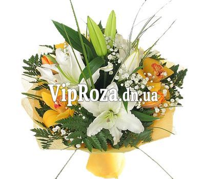Букет квітів із 2 лілії і 5 орхідеї