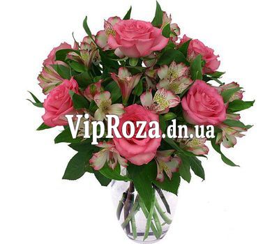 Букет квітів із 7 троянд і 8 альстромерій