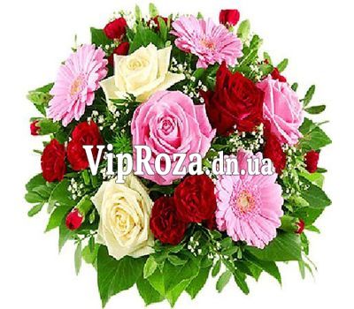 Букет квітів із 9 троянд, 3 гербер та 7 гвоздик