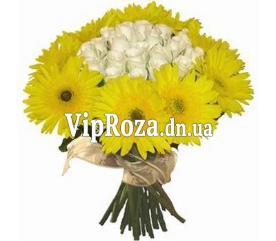 Букет квітів із 17 троянд і 10 гербер