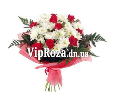 Букет квітів із 9 троянд і 8 хризантем