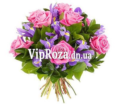 Букет із 7 троянд і 10 ірисів