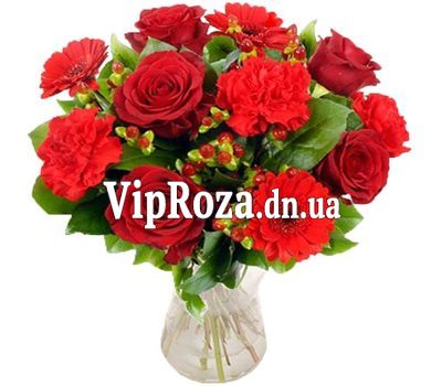 Букет квітів із 6 роз, 4 гвоздик і 3 гербер