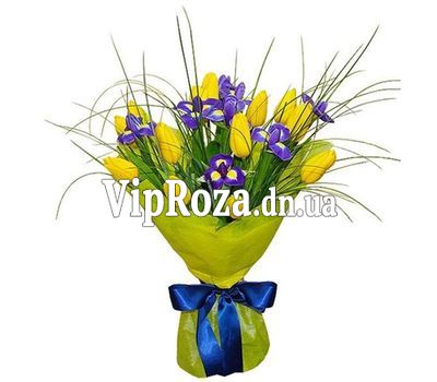 Букет із 13 тюльпанів і 8 ірисів