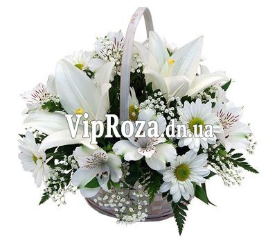 Кошик квітів з 1 лілії, 7 альстромерій і 7 хризантем