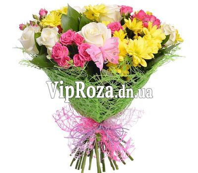 Букет із 14 троянд і 5 хризантем