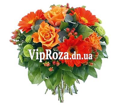 Букет квітів із 5 троянд, 3 гербер та 3 хризантем