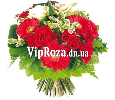 Букет квітів із 10 троянд і 3 гербер