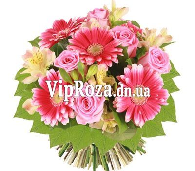 Букет квітів із 5 троянд, 5 альстромерій і 5 гербер